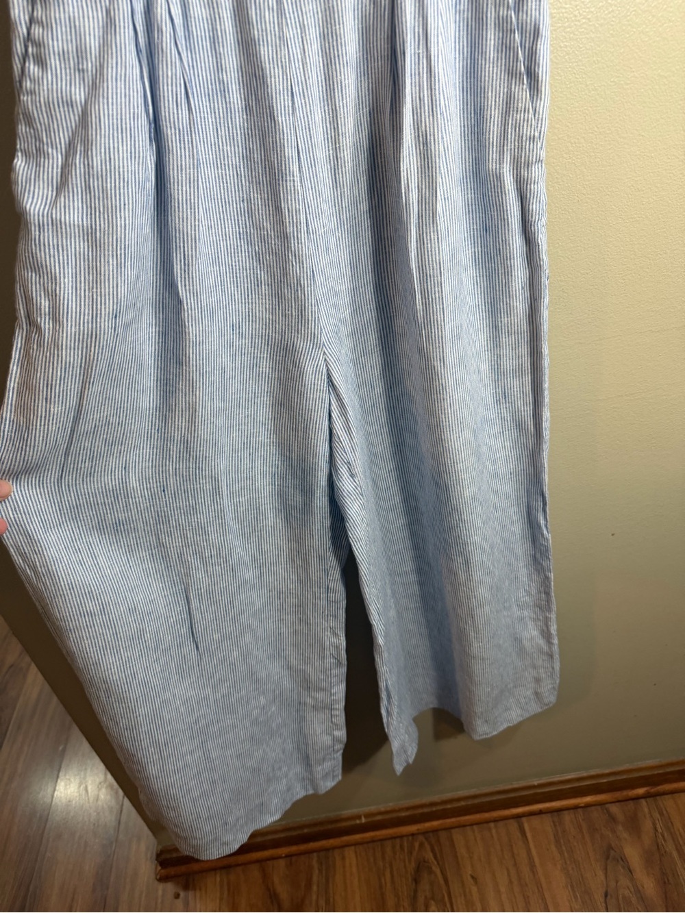 J.Crew Blue White Stripe 100% Linen Wide Leg Jumpsuit Size 0 - Picture 7 of 9